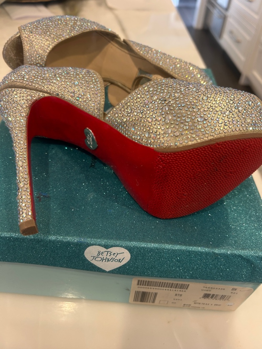 Betsey Johnson Crystal-Embellished Gold Platform Heels - Picture 4 of 8